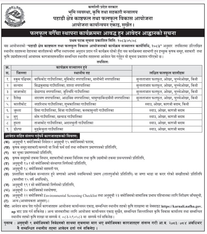 Notice for Application to establish fruits orchard